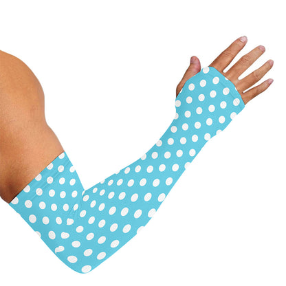 Cyan And White Polka Dot Pattern Print Sun Protection Arm Sleeves
