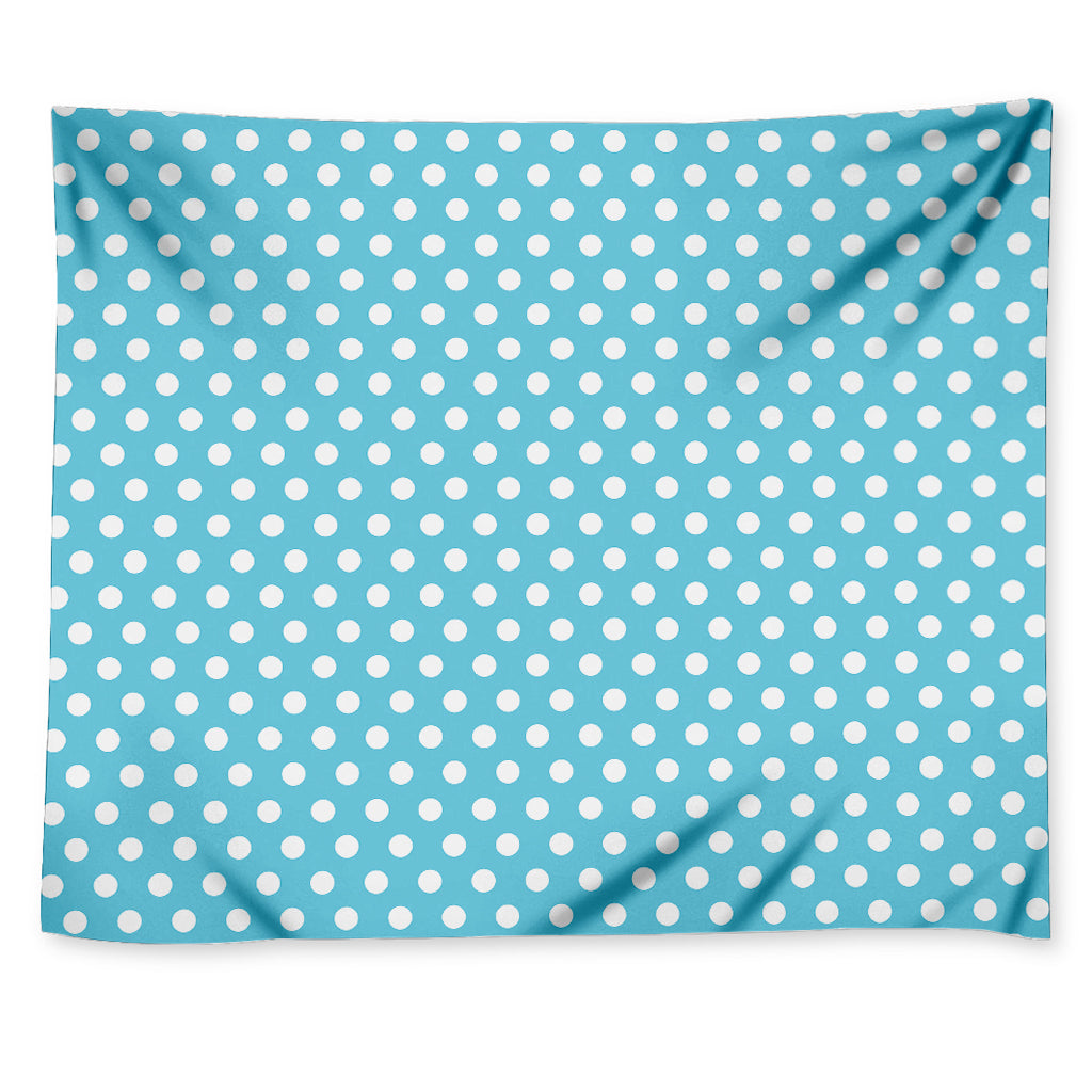 Cyan And White Polka Dot Pattern Print Tapestry