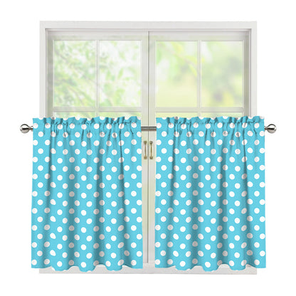Cyan And White Polka Dot Pattern Print Tier Curtains