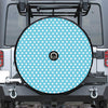 Cyan And White Polka Dot Pattern Print Tire Cover With Camera Hole