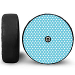 Cyan And White Polka Dot Pattern Print Tire Cover With Camera Hole