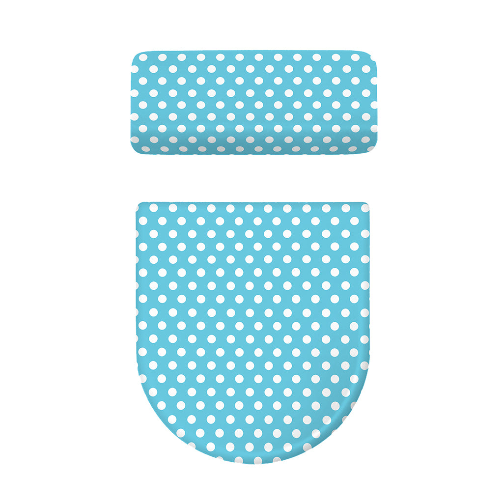 Cyan And White Polka Dot Pattern Print Toilet Lid And Tank Cover Set