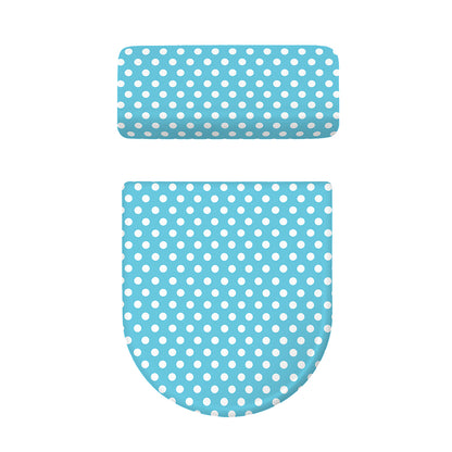 Cyan And White Polka Dot Pattern Print Toilet Lid And Tank Cover Set
