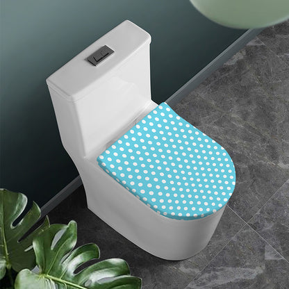 Cyan And White Polka Dot Pattern Print Toilet Lid Cover