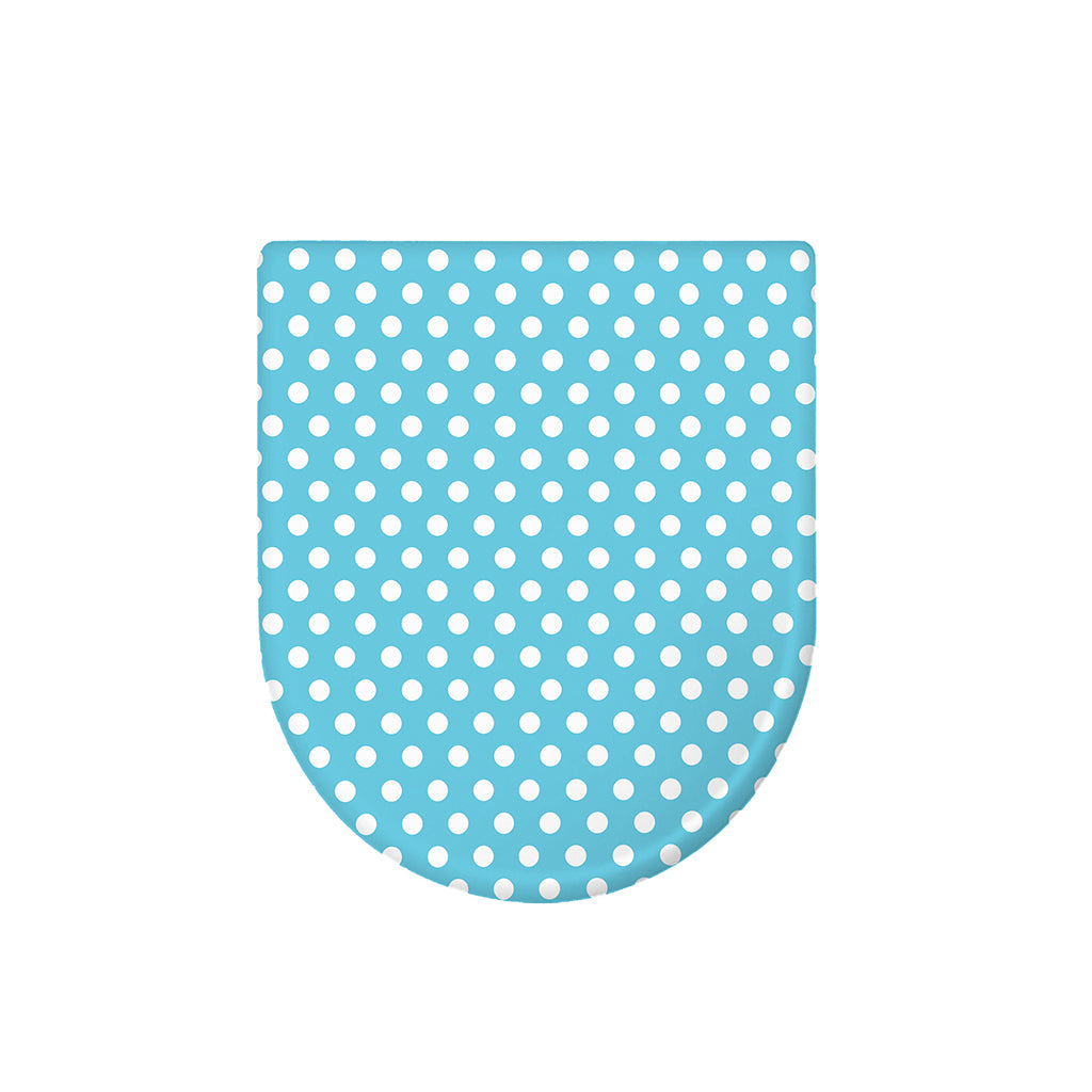 Cyan And White Polka Dot Pattern Print Toilet Lid Cover