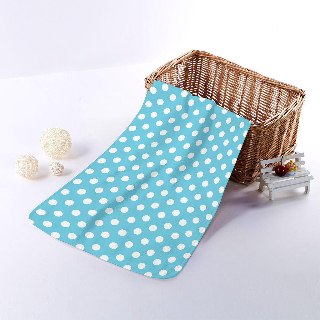Cyan And White Polka Dot Pattern Print Towel