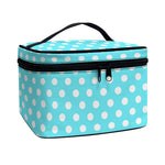 Cyan And White Polka Dot Pattern Print Travel Makeup Bag
