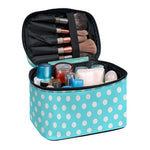 Cyan And White Polka Dot Pattern Print Travel Makeup Bag