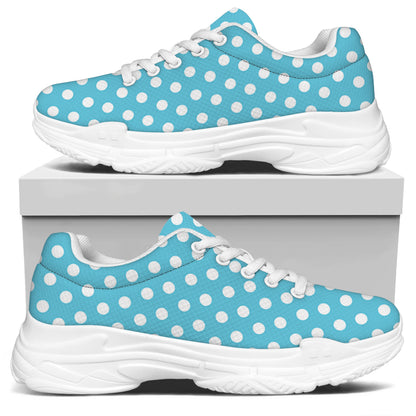 Cyan And White Polka Dot Pattern Print White Chunky Shoes