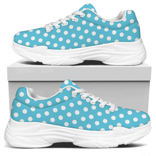 Cyan And White Polka Dot Pattern Print White Chunky Shoes