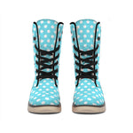 Cyan And White Polka Dot Pattern Print Winter Boots