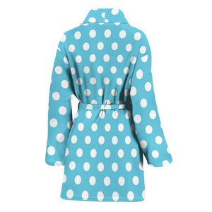 Cyan And White Polka Dot Pattern Print Women's Bathrobe