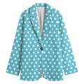 Cyan And White Polka Dot Pattern Print Women's Cotton Blazer