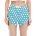 Cyan And White Polka Dot Pattern Print Women's Split Running Shorts