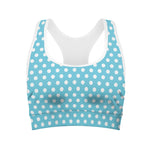 Cyan And White Polka Dot Pattern Print Women's Sports Bra