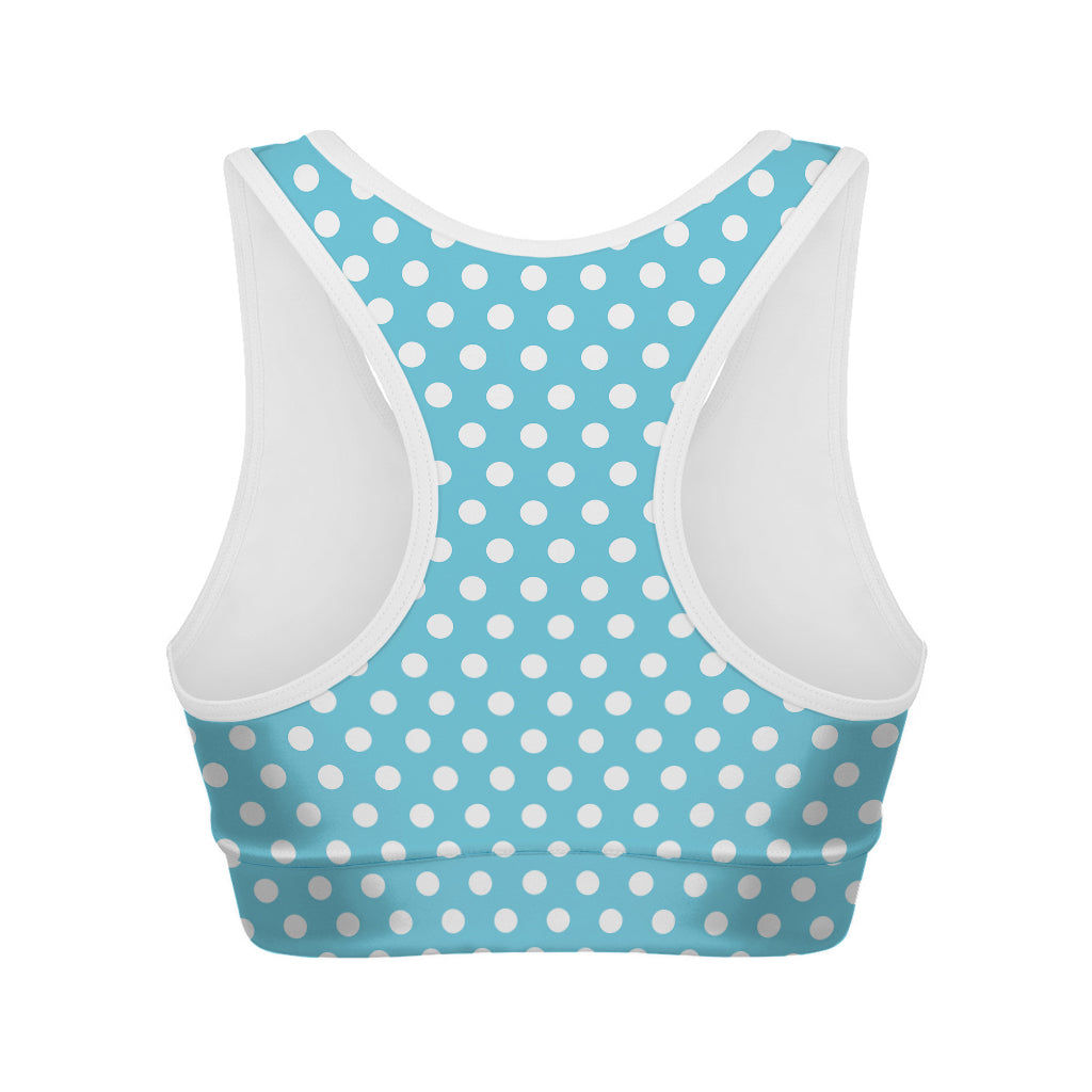 Cyan And White Polka Dot Pattern Print Women's Sports Bra