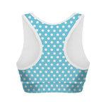 Cyan And White Polka Dot Pattern Print Women's Sports Bra