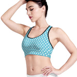 Cyan And White Polka Dot Pattern Print Women's Sports Bra