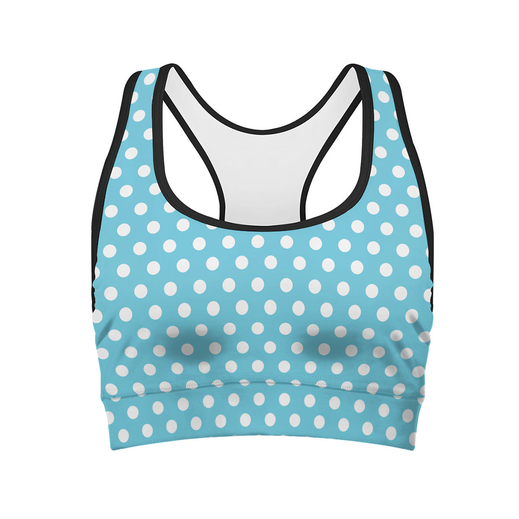 Cyan And White Polka Dot Pattern Print Women's Sports Bra