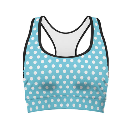 Cyan And White Polka Dot Pattern Print Women's Sports Bra