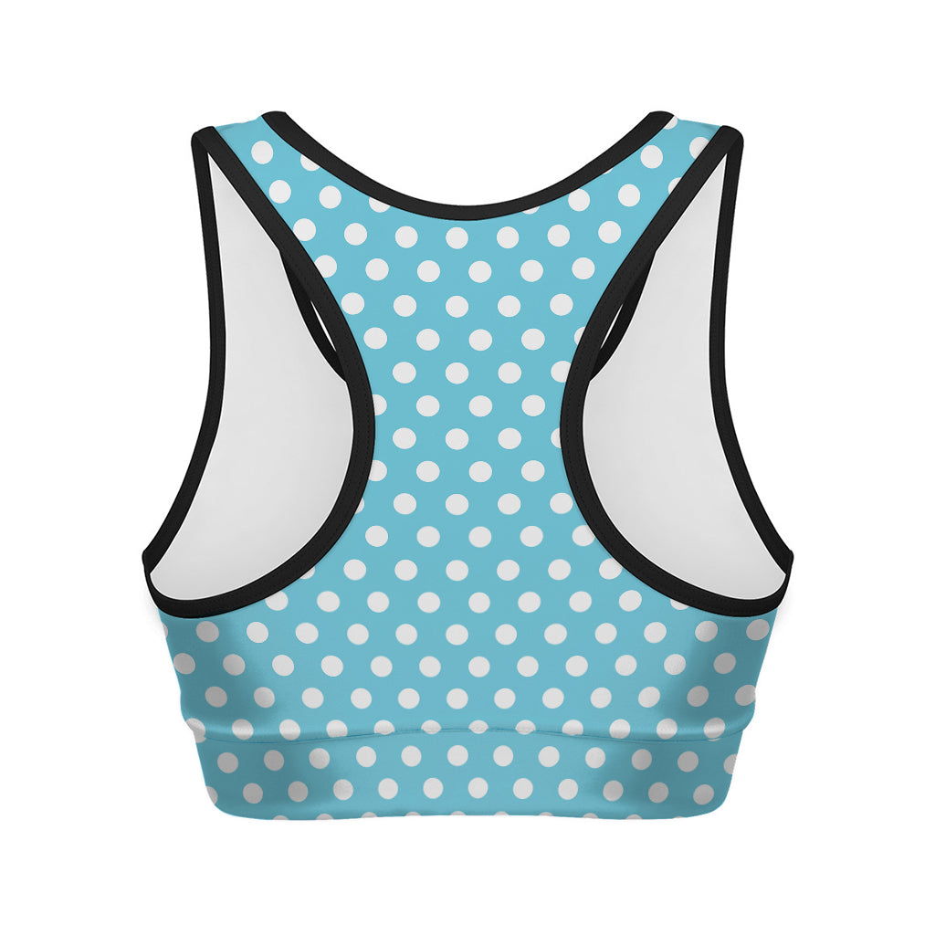 Cyan And White Polka Dot Pattern Print Women's Sports Bra