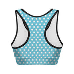 Cyan And White Polka Dot Pattern Print Women's Sports Bra