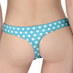 Cyan And White Polka Dot Pattern Print Women's Thong