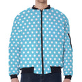 Cyan And White Polka Dot Pattern Print Zip Sleeve Bomber Jacket
