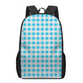 Cyan Blue And White Gingham Print 17 Inch Backpack