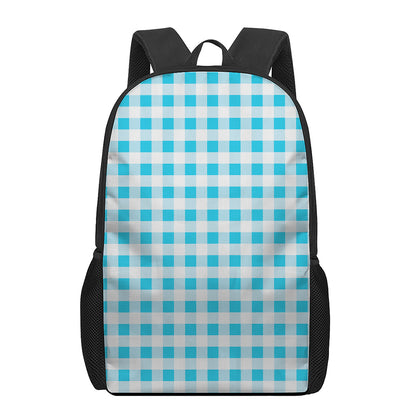 Cyan Blue And White Gingham Print 17 Inch Backpack