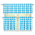 Cyan Blue And White Gingham Print 3 Piece Kitchen Curtains