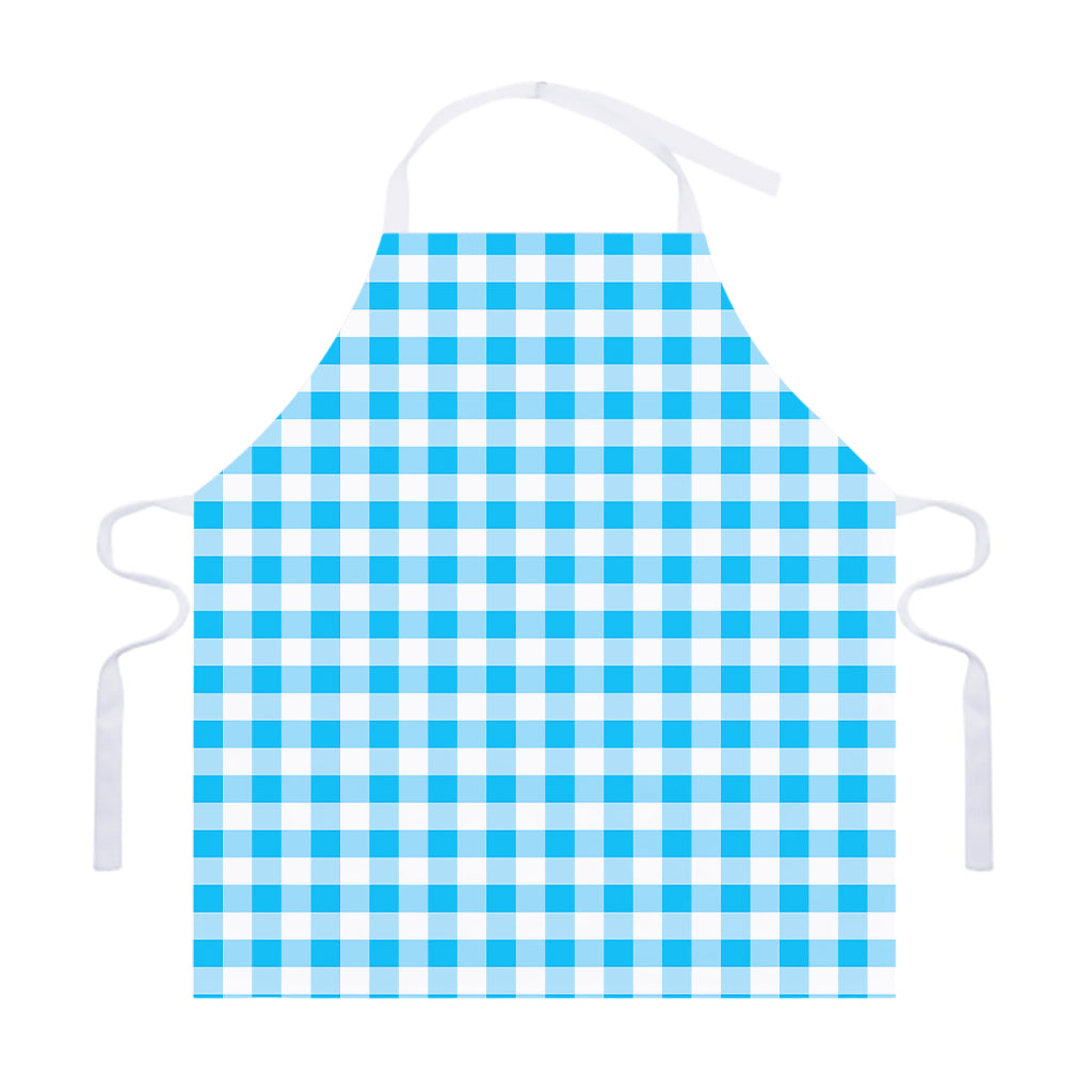 Cyan Blue And White Gingham Print Adjustable Apron