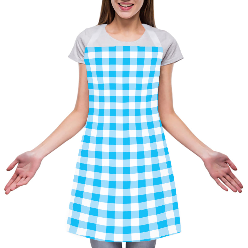 Cyan Blue And White Gingham Print Adjustable Apron