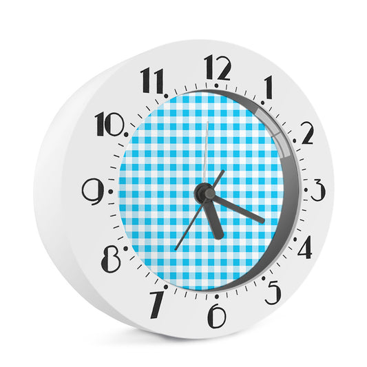 Cyan Blue And White Gingham Print Alarm Clock