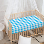 Cyan Blue And White Gingham Print Baby Crib Sheet