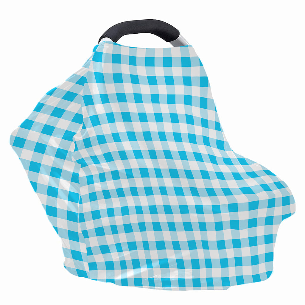 Cyan Blue And White Gingham Print Baby Seat Cover
