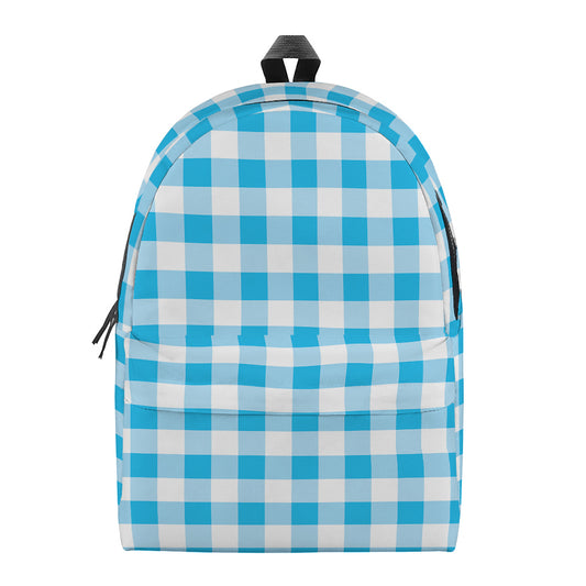 Cyan Blue And White Gingham Print Backpack