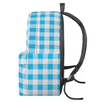 Cyan Blue And White Gingham Print Backpack