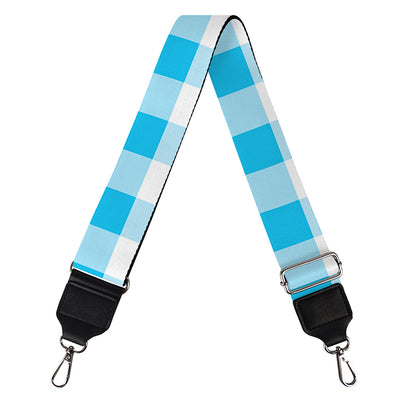 Cyan Blue And White Gingham Print Bag Strap