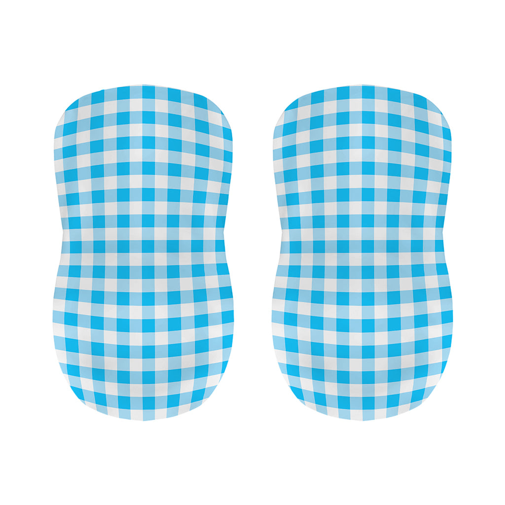 Cyan Blue And White Gingham Print Bar Stool Covers