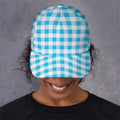 Cyan Blue And White Gingham Print Baseball Cap