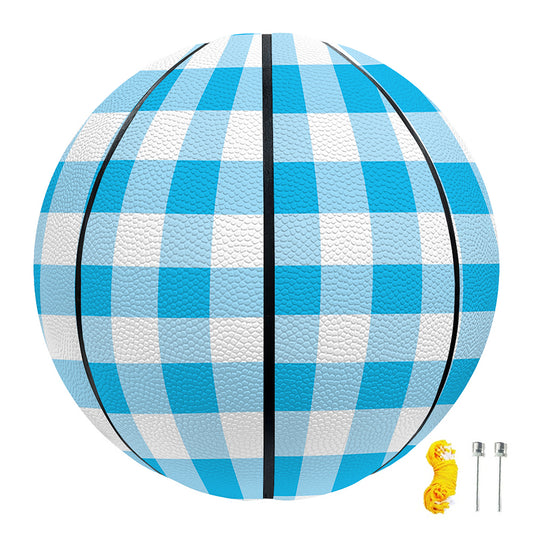 Cyan Blue And White Gingham Print Basketball