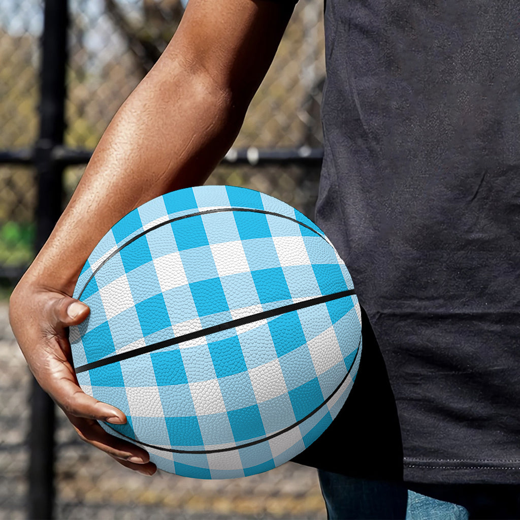 Cyan Blue And White Gingham Print Basketball