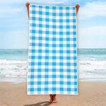 Cyan Blue And White Gingham Print Beach Towel