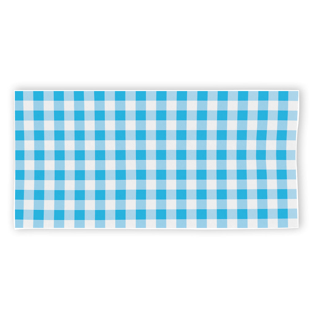 Cyan Blue And White Gingham Print Beach Towel