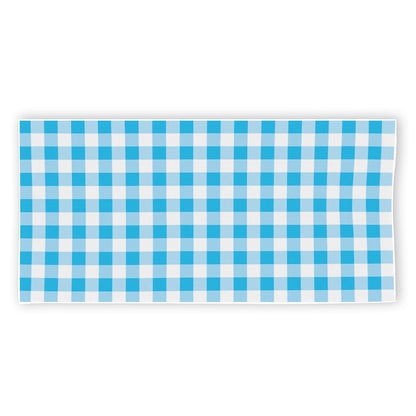 Cyan Blue And White Gingham Print Beach Towel