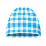 Cyan Blue And White Gingham Print Beanie