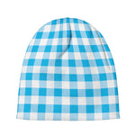 Cyan Blue And White Gingham Print Beanie
