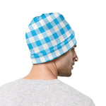 Cyan Blue And White Gingham Print Beanie