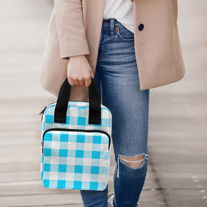 Cyan Blue And White Gingham Print Bible Tote Bag